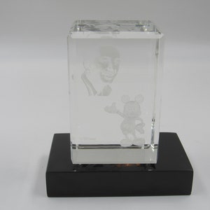 Arribas Disney Mickey and Walt Disney Portrait Crystal Cube RARE Limited w/Base