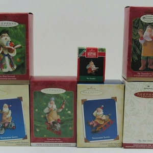 Hallmark Toy Themed Santa Ornament Lot of 7 Toymaker Santa, Toy Shop Santa