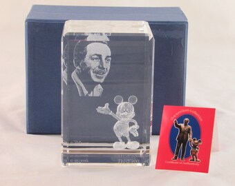 The Arribas Collection Disney Mickey and Walt Disney Portrait Crystal Cube RARE