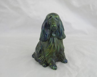 Zsolnay Eosin Cocker Spaniel Dog Figurine, Iridescent Dark Green, Hungary