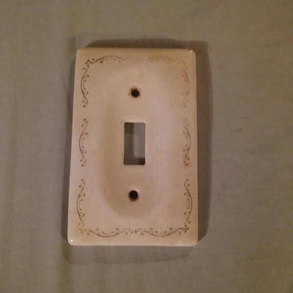 Vintage Ceramic Light Switch Cover. Gold Trim Design. 4.5inL x 3in.W