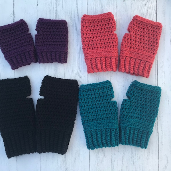 Modèle de crochet de gants sans doigts, facile et rapide, chauffe-poignets, taille enfant, enfant, femme, homme. Idée cadeau fait main. PDF