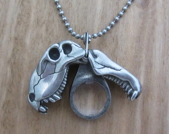 Dimetrodon Skull Pendant with Magnifying Lens - Paleontology Necklace Loupe