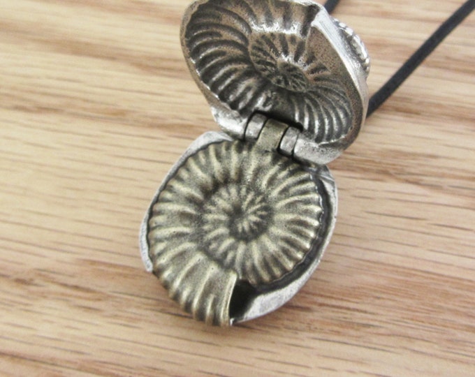Ammonite Concretion Necklace - Pewter Ammonite Fossil Nodule Pendant