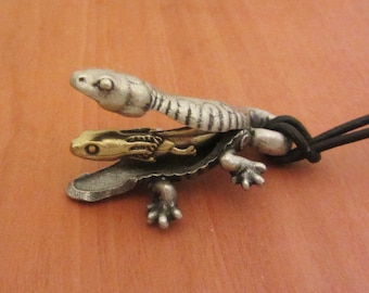 Salamander Adult and Larva Necklace - Articulating Salamander Pendant