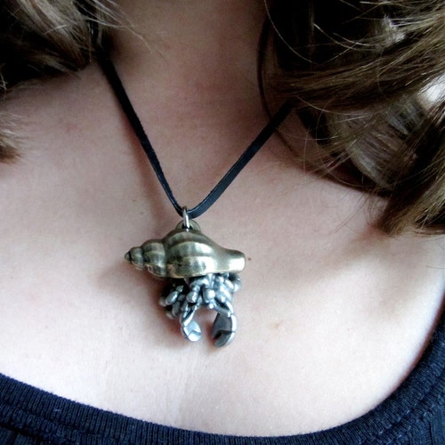 Hermit Crab Necklace - Hermit Crab Pendant, Marine Biology, Nautical Jewelry