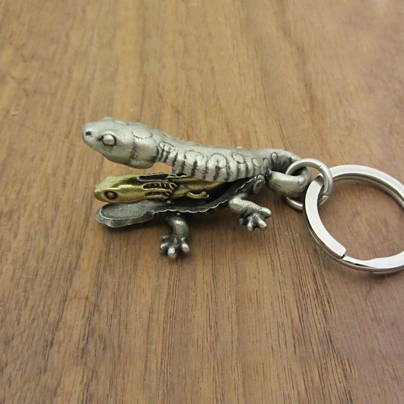 Salamander Adult and Larva Keychain - Amphibian Herpetology Key Chain