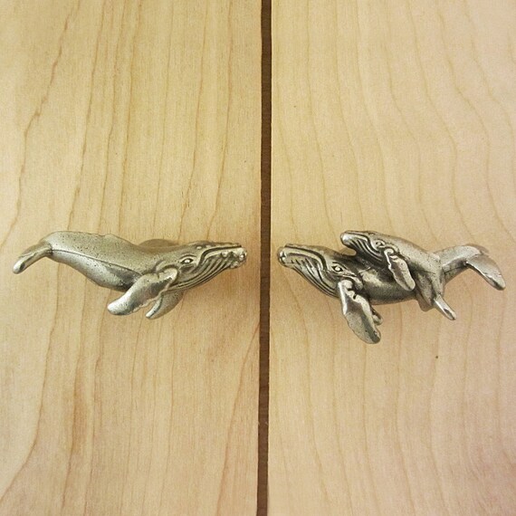 Rorqual Cetacean Cabinet Knobs Nautical Humpback Whale Drawer Pull Set