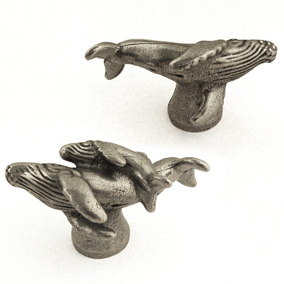 Rorqual Cetacean Cabinet Knobs Nautical Humpback Whale Drawer Pull Set
