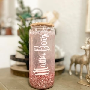 Glitter Glass Jar Double Wall Snow Globe Tumbler with Bamboo Lid