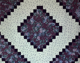 Double/Queen Quilt | Handquilted | Purple Log Cabin