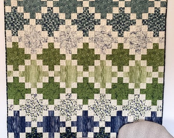 New! Throw/Lap Quilt | Blue & Green Abstract | Collage