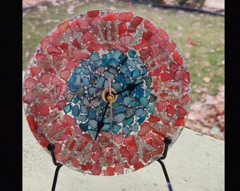 Coral & Ocean Waves * Crushed Glass 6" desk clock