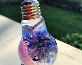 Real Flowers & Sparkling Chameleon Flakes * rechargeable * custom color led light
