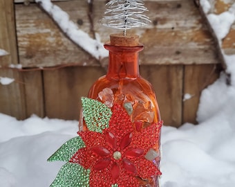 Holiday Decor * Glass Bottle Light on wooden base