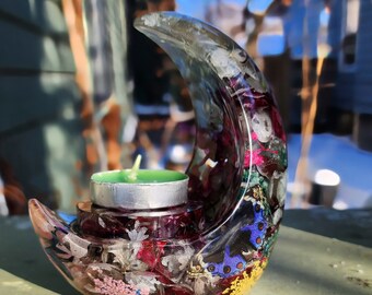 Cottagecore Fairycore * epoxy resin tea light holder with miniature butterfly accents