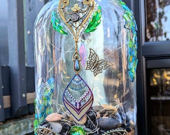 Decorative Glass Bottle Light * Hand Decorated Peacock Accent Lamp