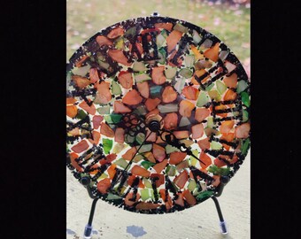 Burnt Orange & Sage * Crushed Glass * 6" desk clock