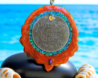 Resin Pinecone Necklace: Crushed Opal Fun Quote Pendant