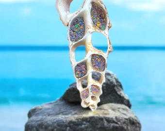 Crushed Opal Real Shell Pendant * Resin Shell Necklace