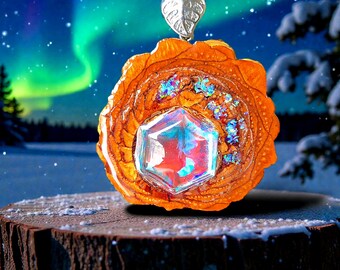 Aura Quartz Real Gemstone Pendant with Crushed Opal Accent