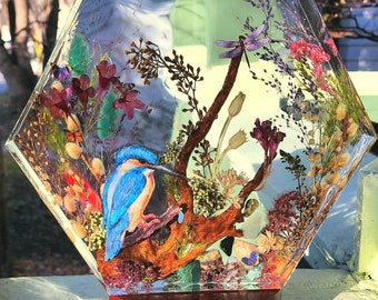 XL Kingfisher LED Light 3 Dimensional Resin Artwork Diorama