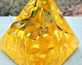 Floating Sunflower Petals & Luna Moth Pyramid Light