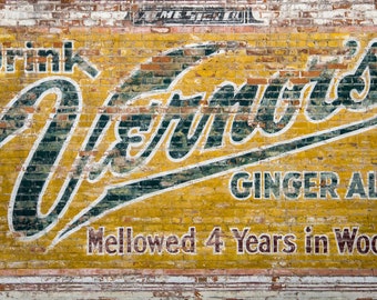 Old Vernor's brick advertising on building in Detroit