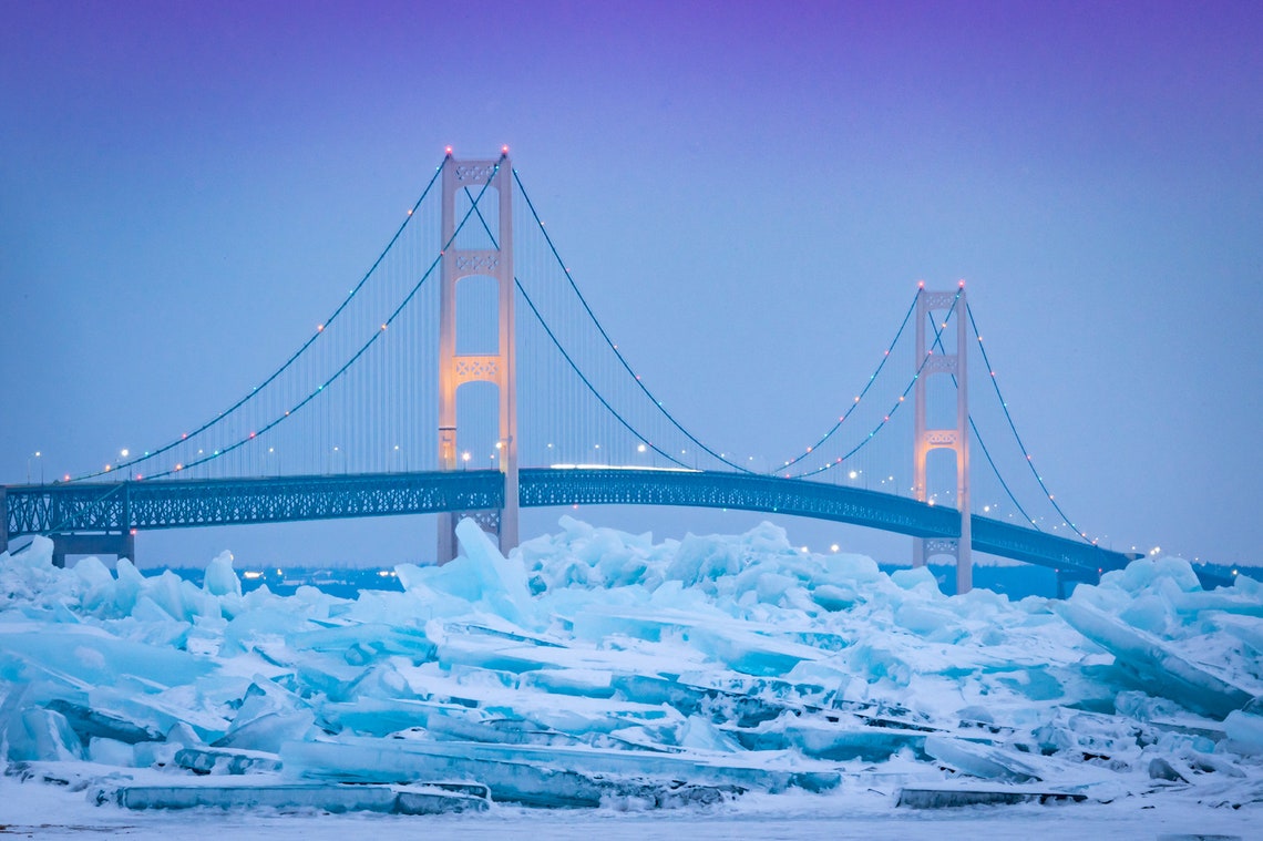 Blue Ice and the Mackinac Bridge Michigan Etsy