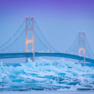 Blue Ice and the Mackinac Bridge Michigan