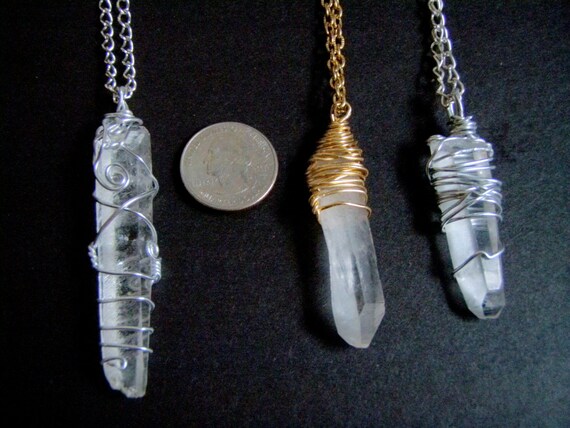 Clear Quartz Point Gold Spiral Wire Wrapped Crystal Elven