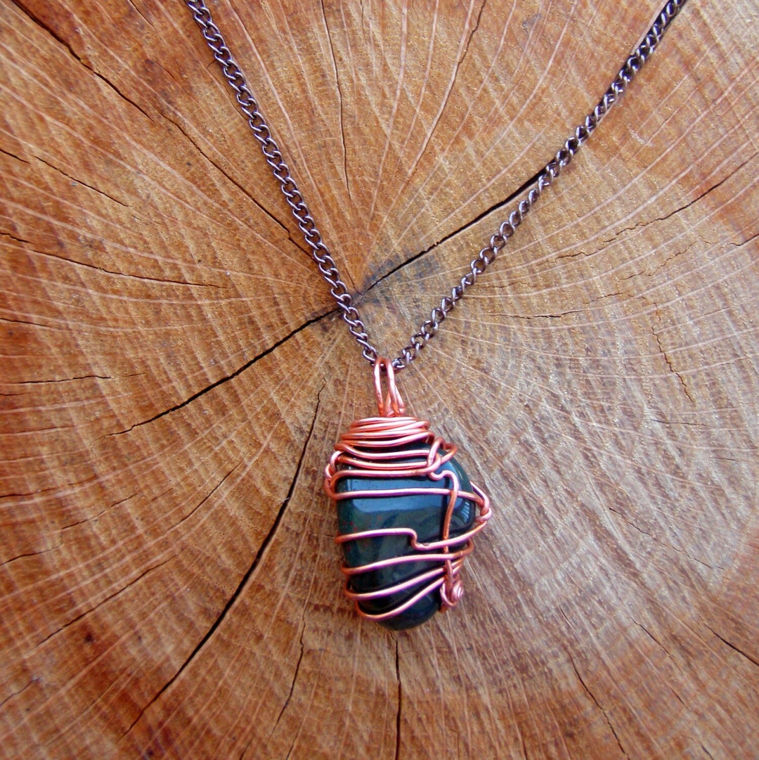 •BLOODSTONE - WIRE WRAPPED SQUARE• sterling silver pendant