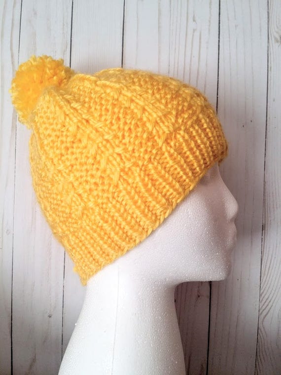 Yellow knit hat bulky yellow hat knit hat with pom pom Etsy