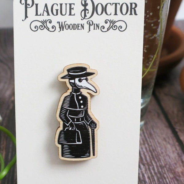 Wooden Plague Doctor Lapel Pin, Horror Pins, Gothic Brooch, Punk Pins