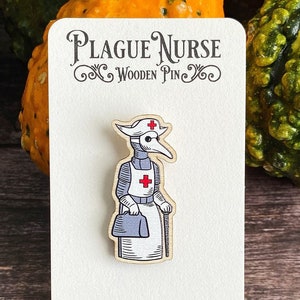 Wooden Plague Nurse Pin, Gothic Brooch, Nurse Gift, Medical Student Gift, Nurse Jewelry