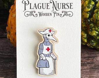 Wooden Plague Nurse Pin, Gothic Brooch, Nurse Gift, Medical Student Gift, Nurse Jewelry