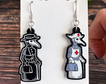 Plague Doctor And Nurse Earrings, Medical Student Gift, Creepy Jewelry, Dark Academia