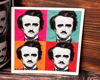 Pop Art Poe Sticker, Edgar Allan Poe Vinyl Sticker,  Whimsigoth Laptop Stickers, Book Lover Waterbottle Sticker