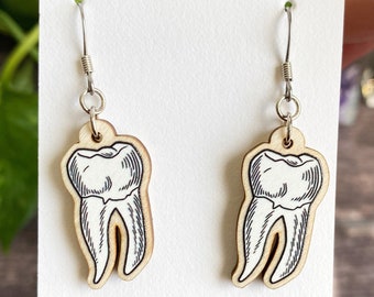 Human Teeth Wooden Earrings, Creepy Jewelry, Gift For Dentist, Whimsigoth Aesthetic, Edgy Earrings