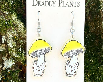 Deathcap Mushroom Earrings, Witchy Earrings, Goblincore Jewelry, Cottagecore, Fairycore