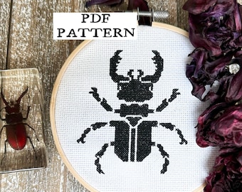 Kreuzstich-Muster Hirschkäfer: Natur Insekt DIY Dekor (PDF-Muster)