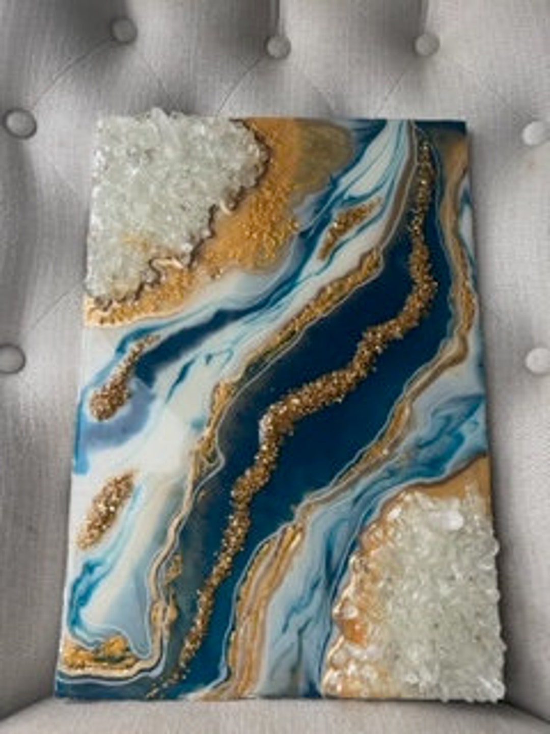 Blue & Gold Geode Wall Art - Etsy