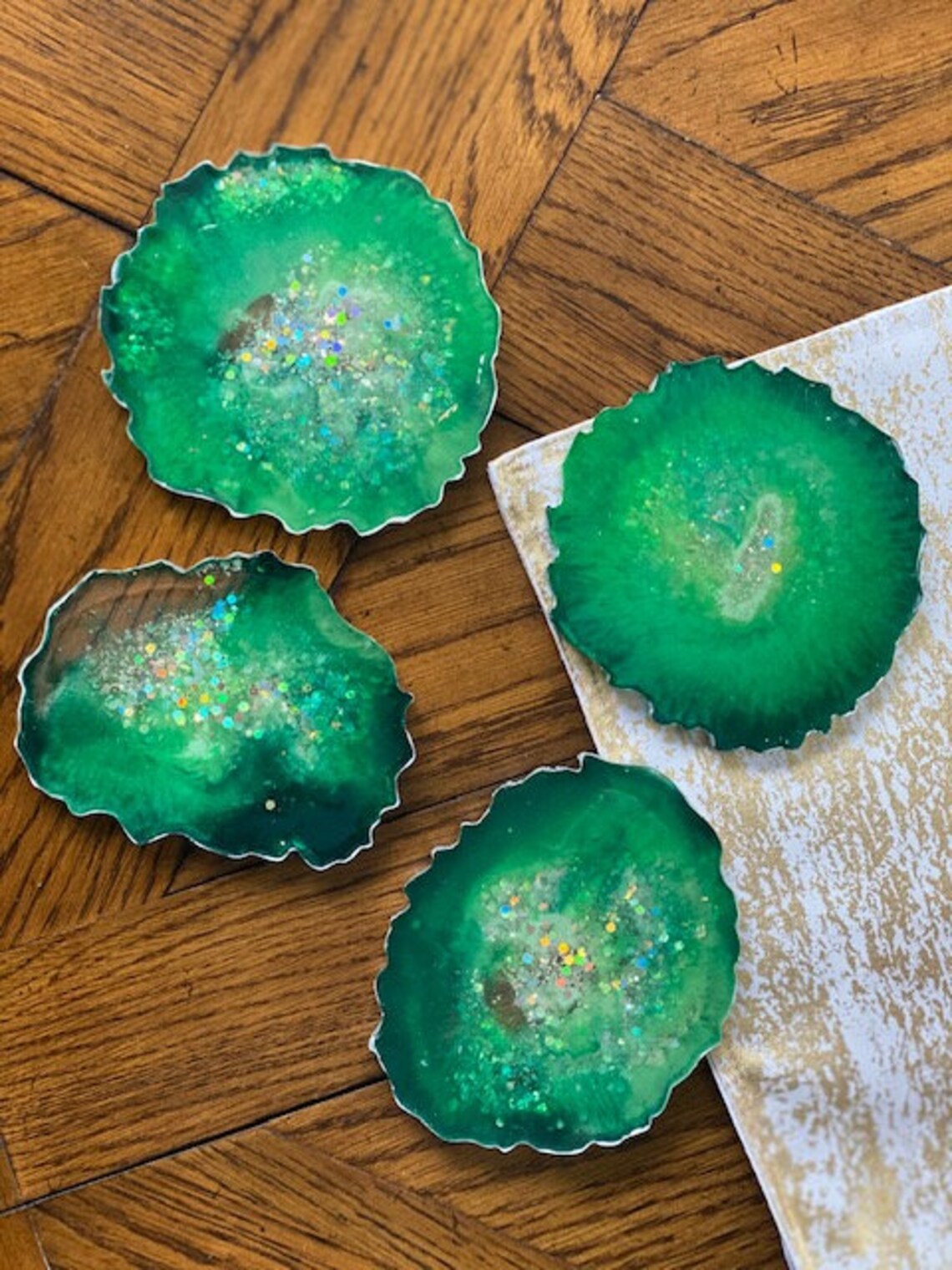 Green Geode Coasters Etsy