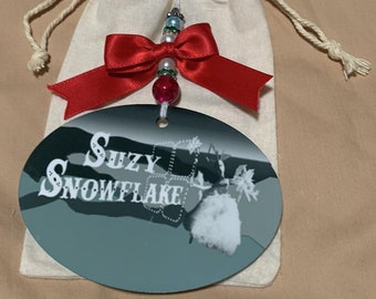SUZY SNOWFLAKE  Johnstown PA Christmas Ornament / Hanger with Muslin Storage Bag