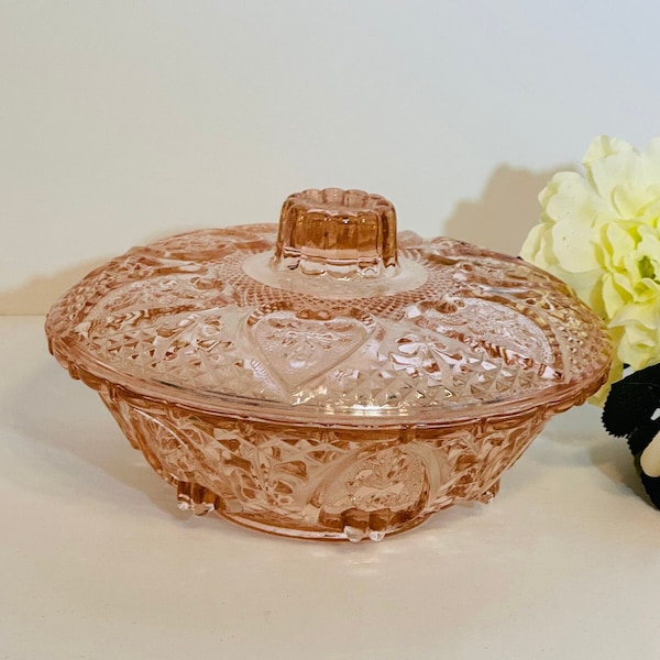 Pink Depression Glass Candy Dish With Lid Etsy