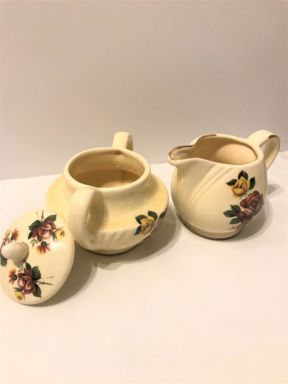 Sugar and Creamer Set Rustic Floral Kitchen Ceramic Sugar and Etsy