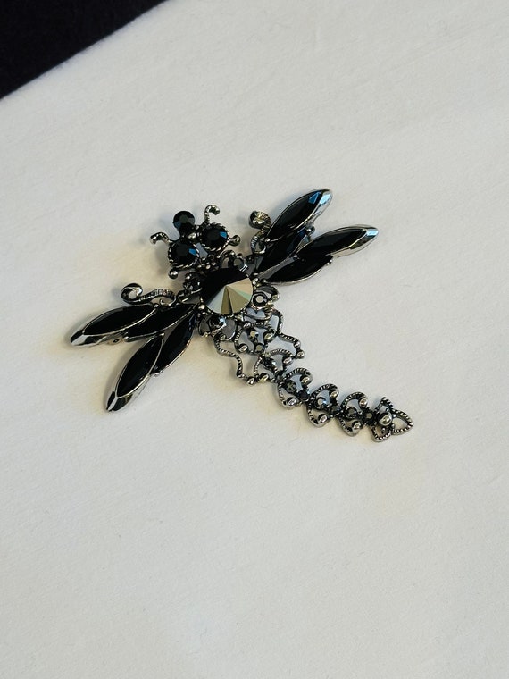 Vintage Black Dragonfly Brooch, Ladies Black Broo… - image 7