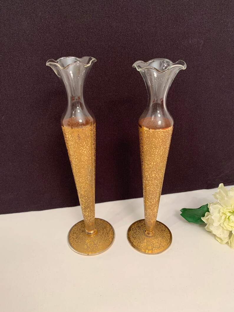 Vintage Wedding Vases Crystal Vases With Gold Overlay Etsy
