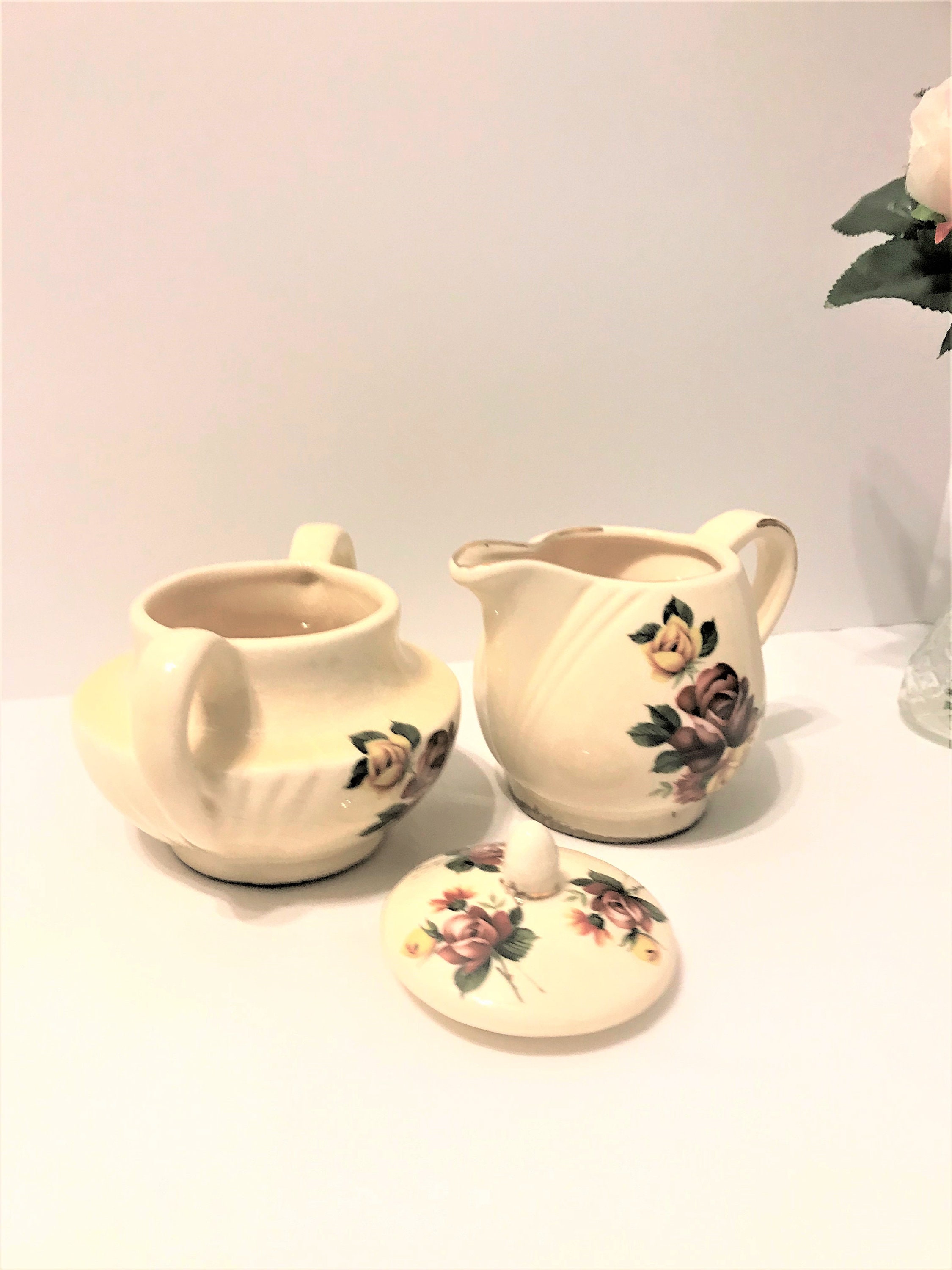 Sugar and Creamer Set Rustic Floral Kitchen Ceramic Sugar and Etsy