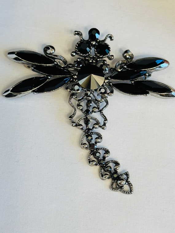 Vintage Black Dragonfly Brooch, Ladies Black Broo… - image 5